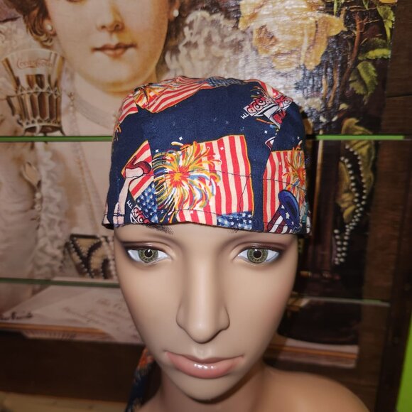 Betty Boop Scrub Cap with Ties & American Print Doo Rag - Picture 1 of 6
